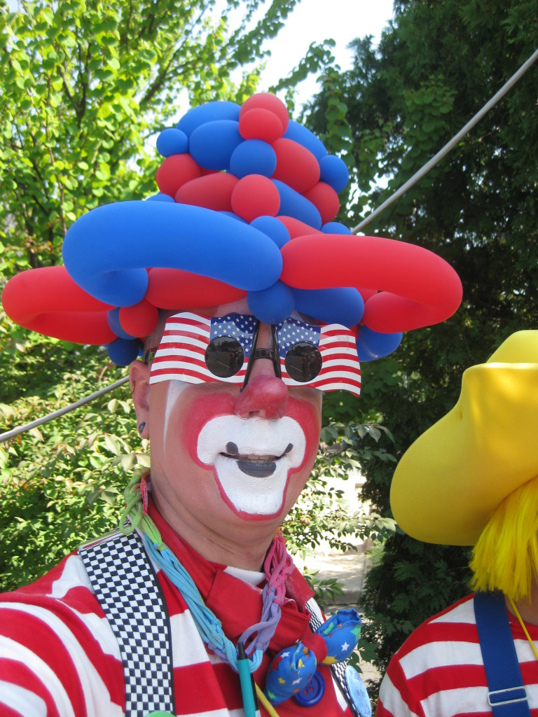 Sir Toony with a balloon hat before a parade